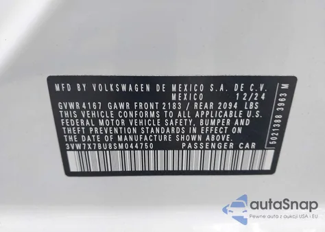 2025 Volkswagen Jetta 1.5T Se z USA, uszkodzony, nr VIN 3VW7X7BU8SM044750